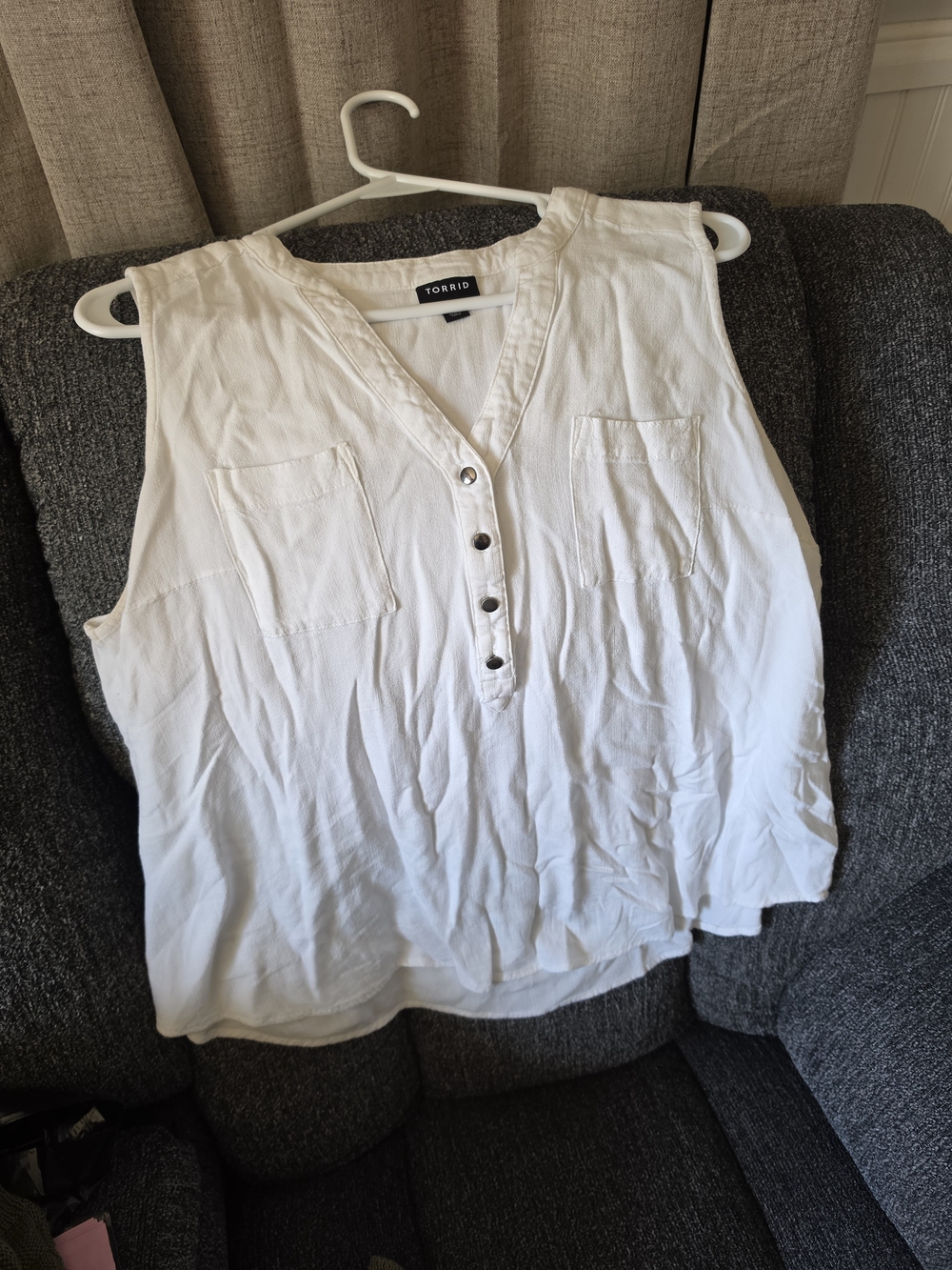 torrid White V‑Neck Henley Tank with Chest Pockets